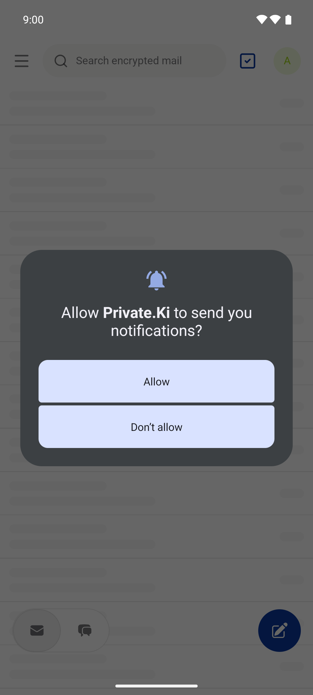 Android 13 and newer ask once whether Private.Ki may send notifications.