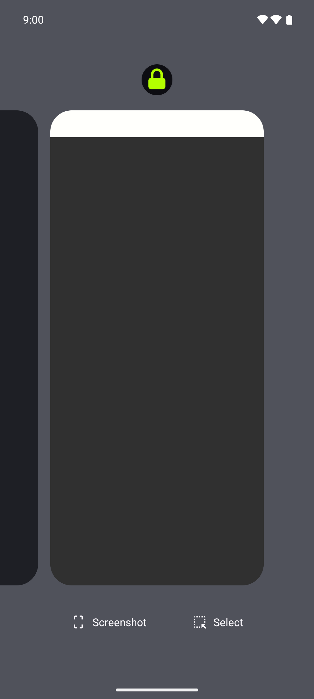 Hide in Recents: the app's card in the switcher shows only the lock glyph.