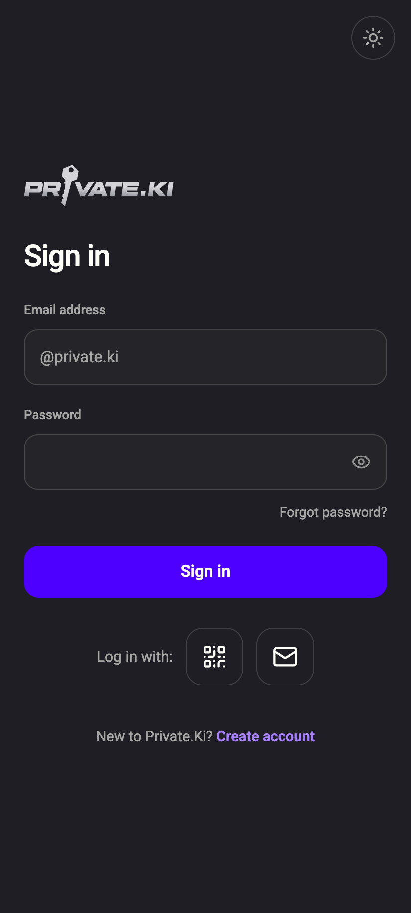 The QR icon under 'Log in with:' on the sign-in page.