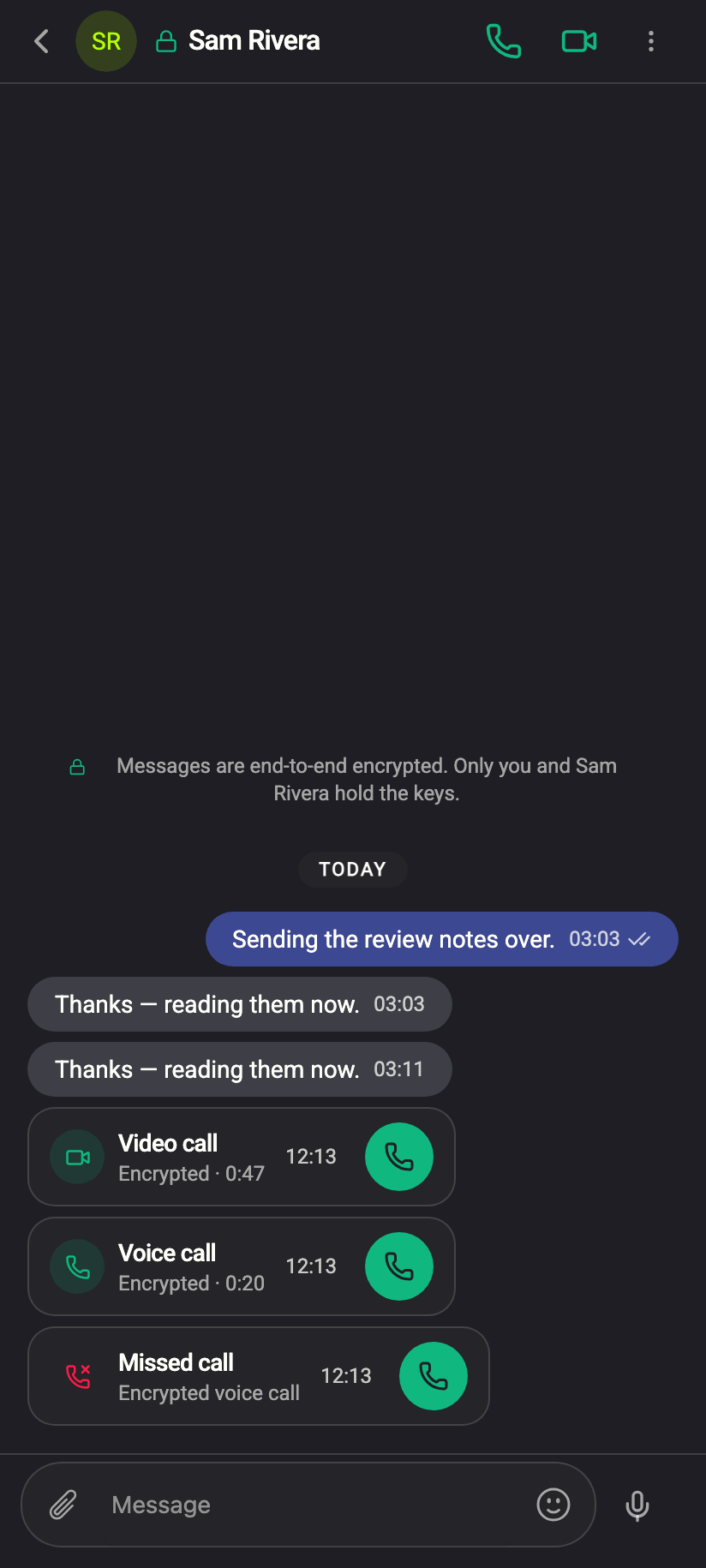 What the conversation keeps: one line per call, in the transcript where it happened.