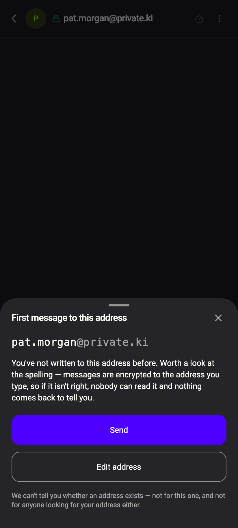 First message to this address — check the spelling; nothing bounces if it is wrong.