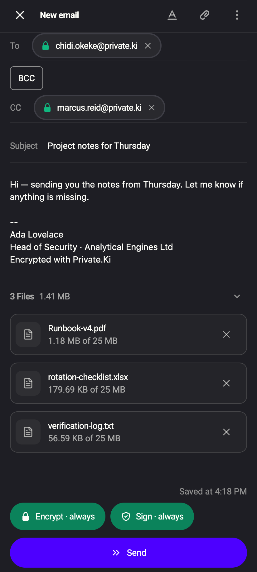 The expanded list: each file with its size and a ✕ to remove it.