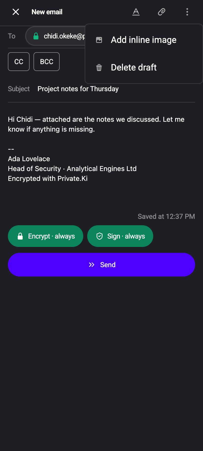 An image placed in the body with Add inline image; it is not listed with the attachments.