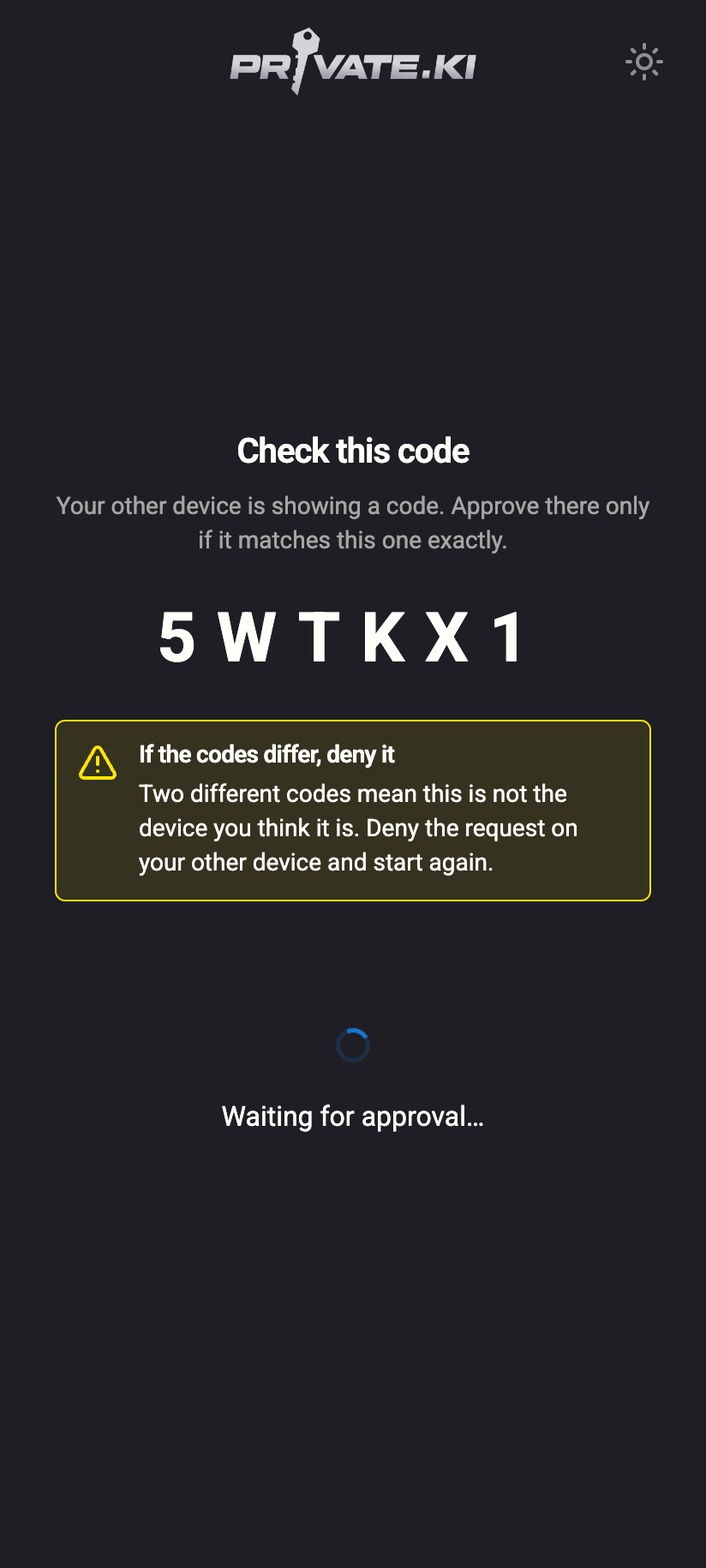 The signed-in device compares codes before approving.
