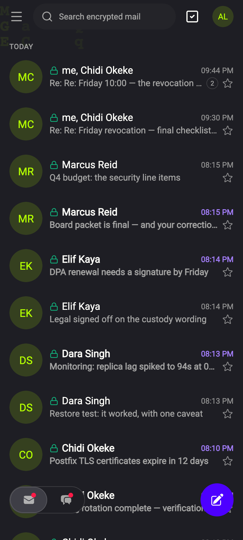 Done — the phone opens the inbox without a password or passphrase.