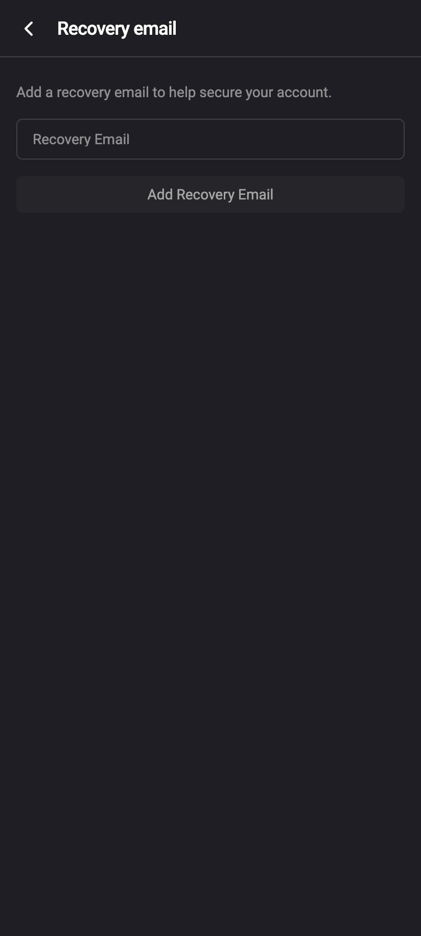 Settings › Recovery email before an address is set.