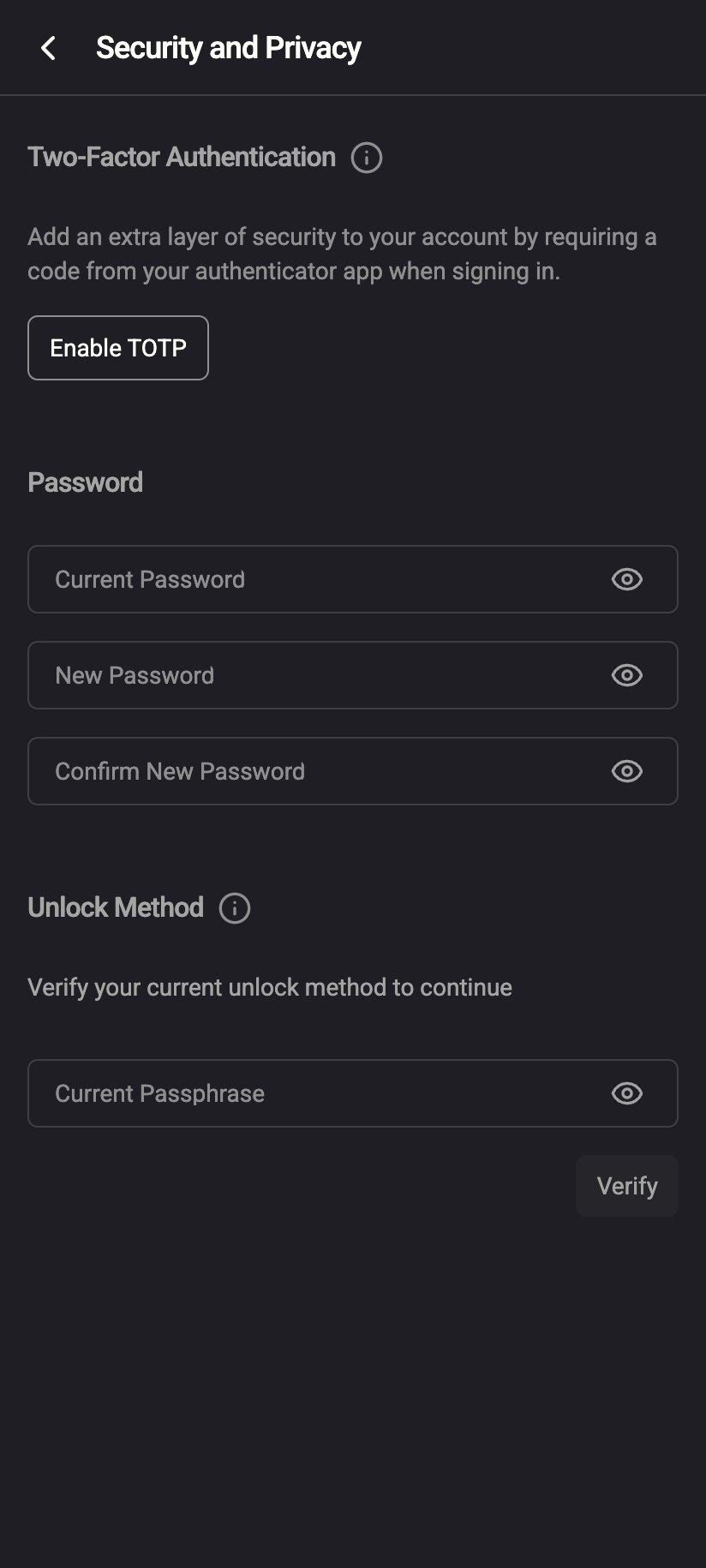 Security and Privacy → Enable TOTP.