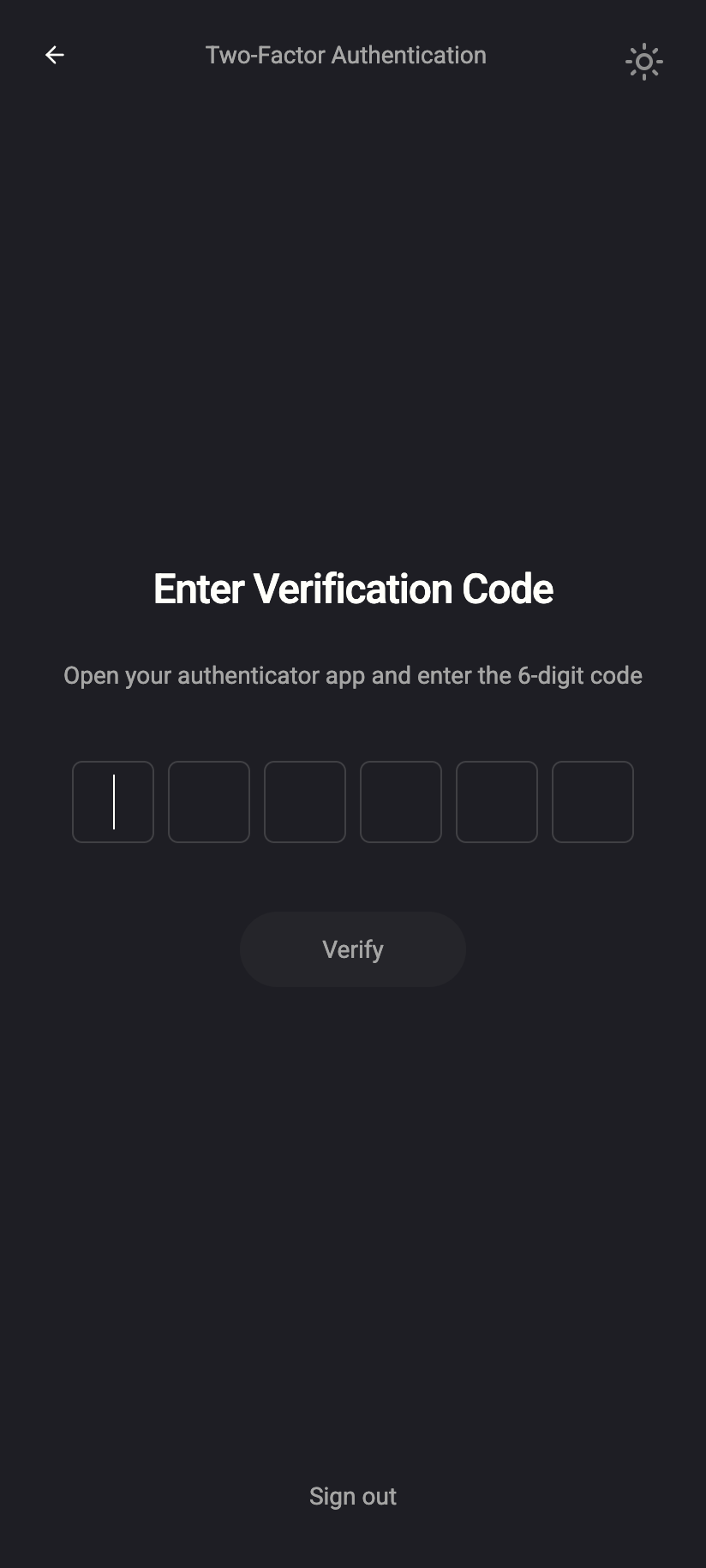 The two-factor prompt after sign-in.