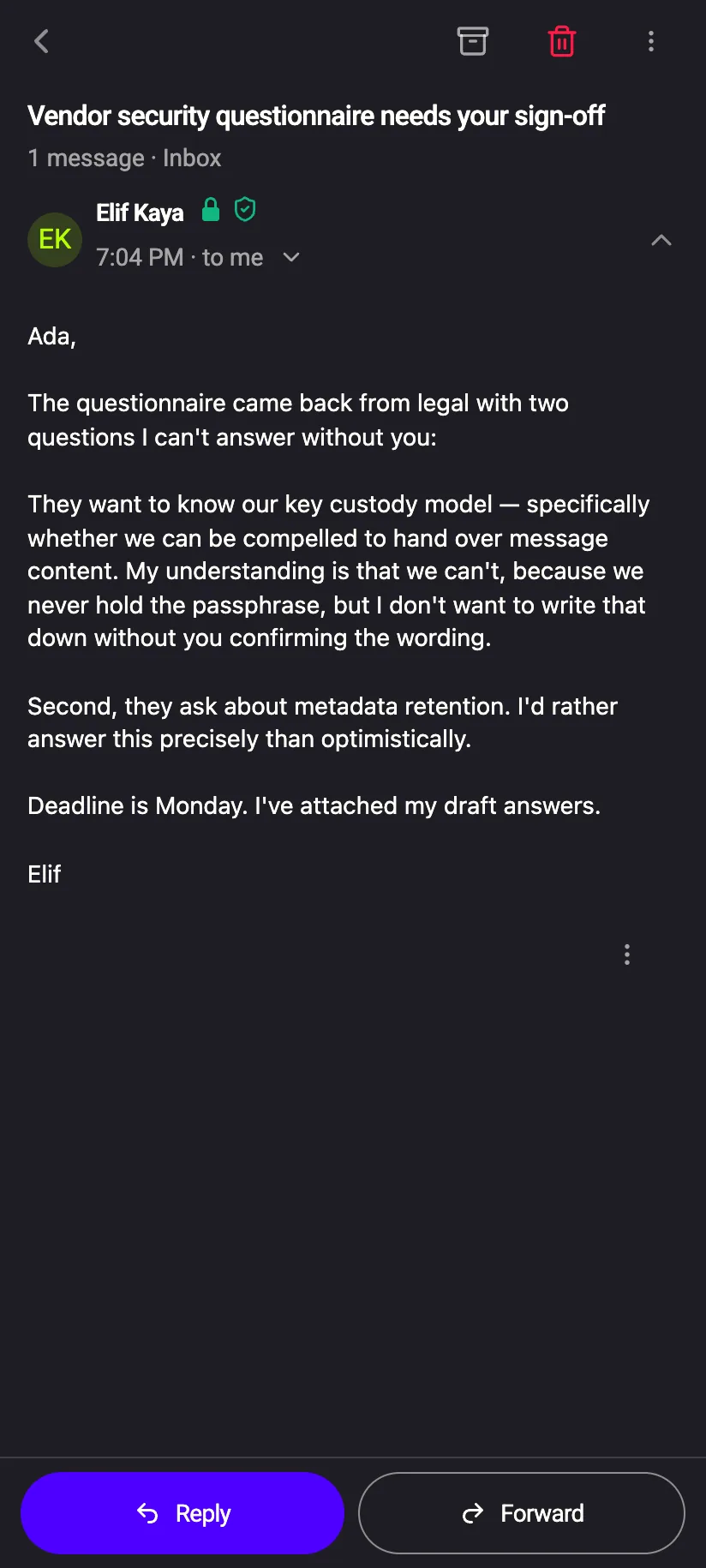Private.Ki on a phone, dark theme