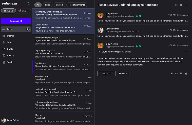Video demonstration showing Private.Ki encrypted email and messenger features in action