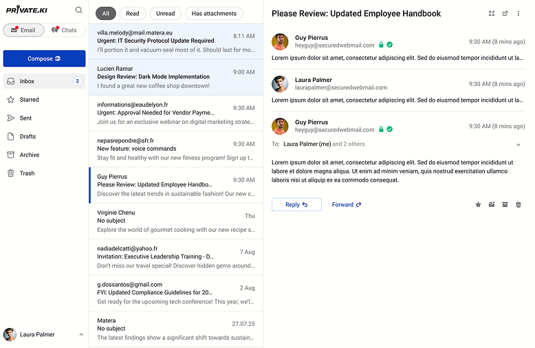 Video demonstration showing Private.Ki encrypted email and messenger features in action